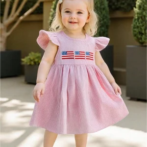 Toddler American Flag Smocked Dress