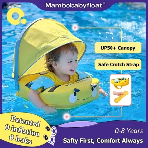 Swim Ring Pool Float with Crotch Support 98% UV Protection Canopy Skin-friendly