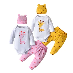 Newborn Baby Girl Long Sleeve Giraffe Print Romper
