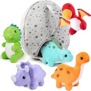 5 Small Plush Dinosaurs in Egg Bag