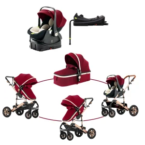 Baby Stroller Combo Car Seat, with Carry Cot, Foldable Reversible Travel System and Isofix Base Up to 55lbs